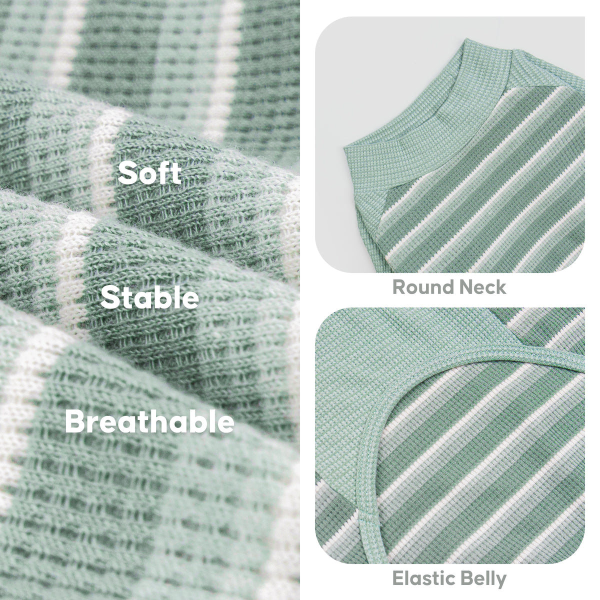 Green waffle raglan dog shirt 2 pack - waffle fabric, round neckline and elastic belly details
