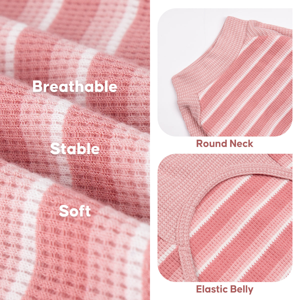 Pink waffle raglan dog shirt 2 pack - waffle fabric, round neckline and elastic belly details