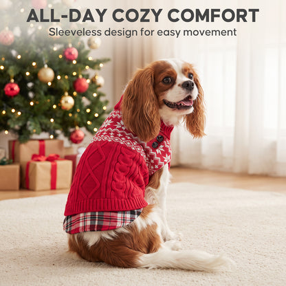 Red Fair Isle turtleneck stretchy dog sweater lifestyle image