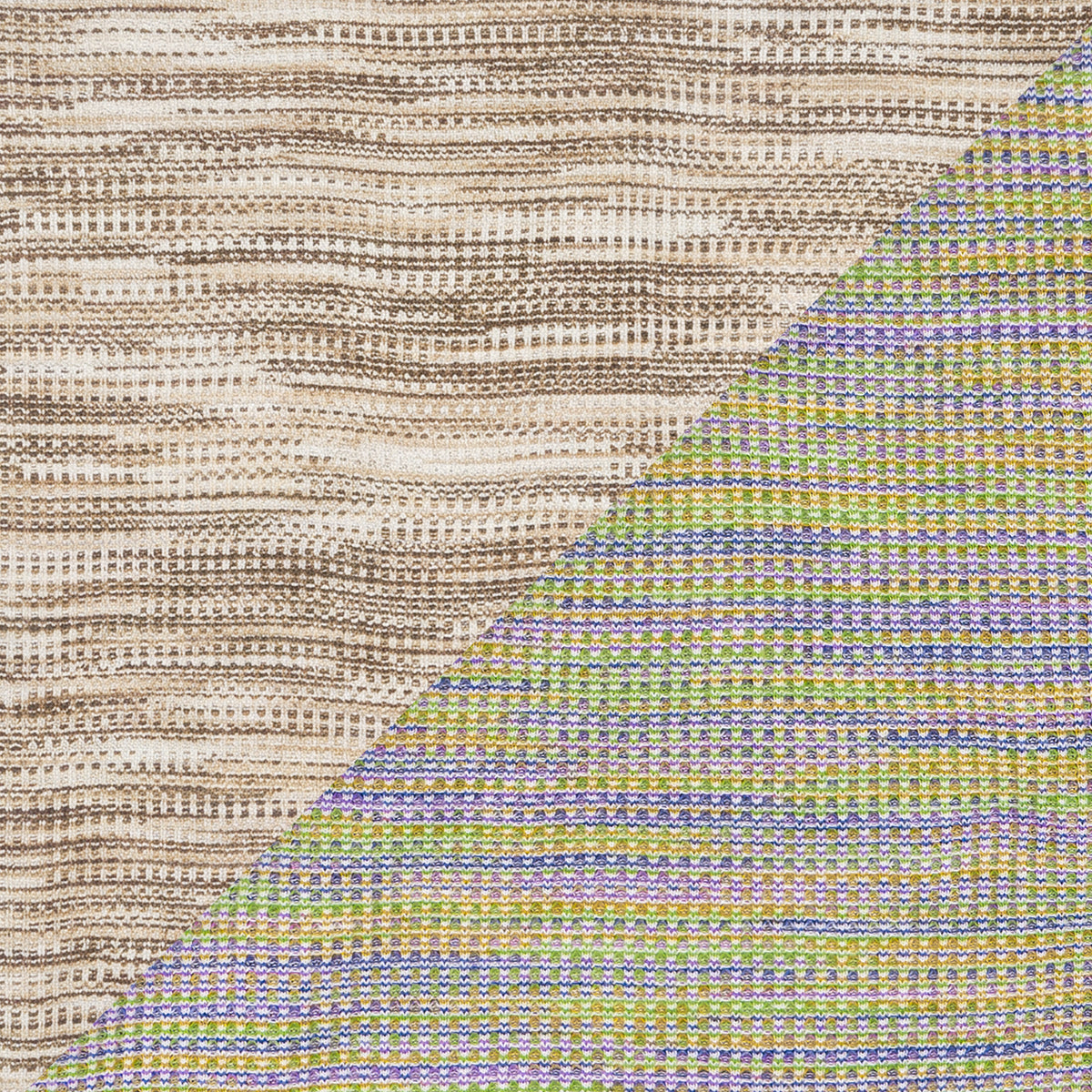 Close-up of beige and multicolor marled waffle knit fabric swatches