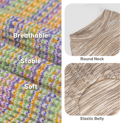 Marled knit fabric, beige round neckline and gathered belly details